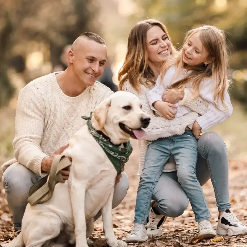 happy family with big dog